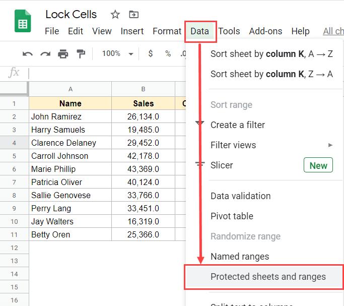 Cách khóa các ô trong Google Sheets 